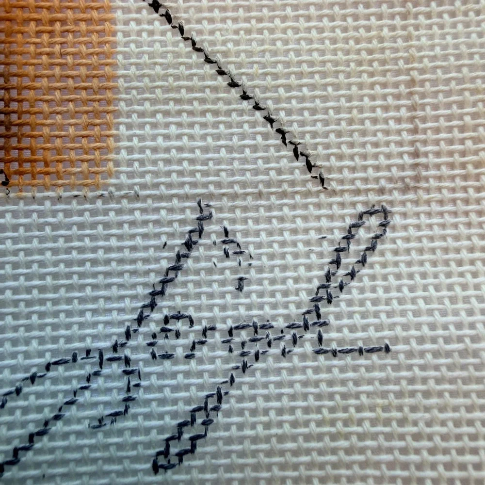 Leigh Designs Hand Painted Tabby Cat Needlepoint Canvas Partially Stitched